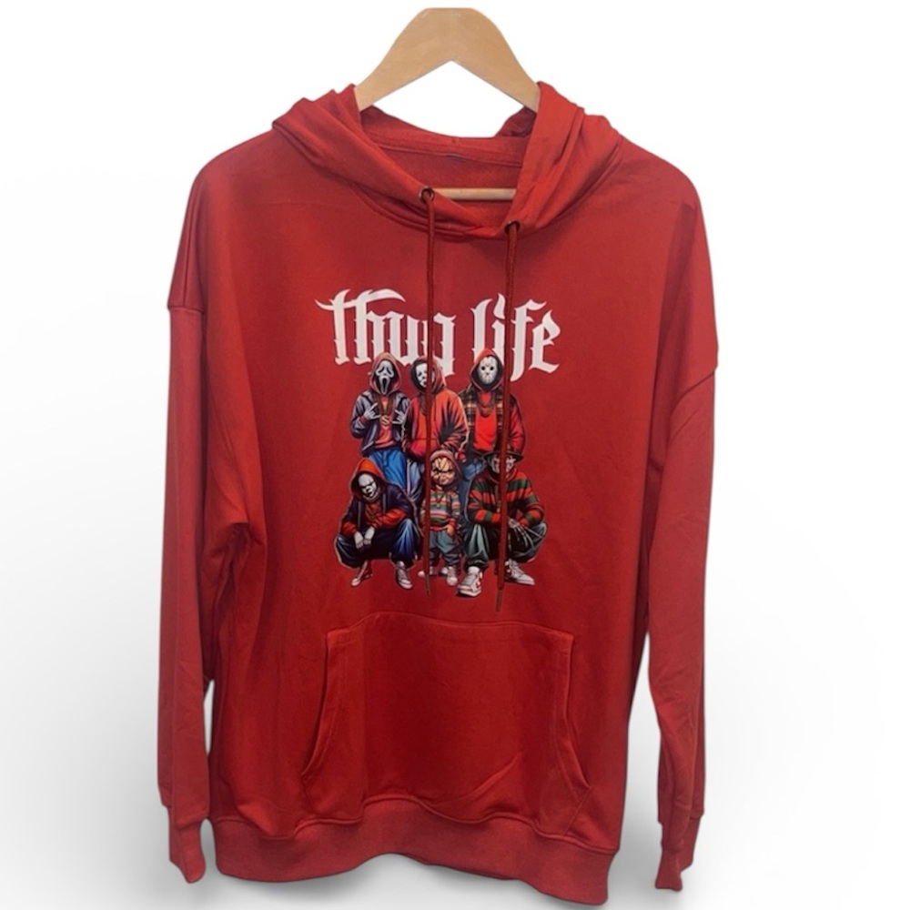New Thug life Red Graphic Hoodie with Characters